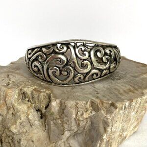 Sterling Silver 925 Chunky Openwork Scrollwork Wide Cuff Bracelet Sz 6" 36g